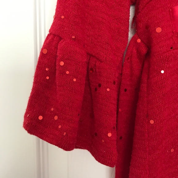 Bloome de jeune fille Red Round Neck Sequin Ruffle Half Sleeve Dress Midi - Picture 3 of 9